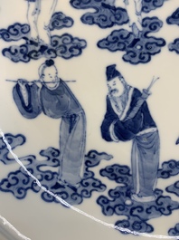 A pair of Chinese blue and white 'Eight Immortals' plates, Kangxi mark, 19th C.