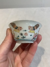 12 Chinese famille rose 'rooster' cups, Yongzheng/Qianlong