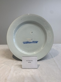 A rare Chinese export blue-and-white-enamelled 'swan' dish, Qianlong