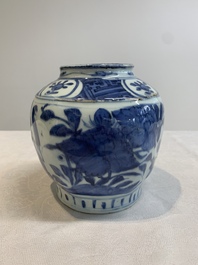 A pair of Chinese blue and white 'birds among blossoming branches' jars, Wanli