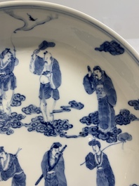 A pair of Chinese blue and white 'Eight Immortals' plates, Kangxi mark, 19th C.