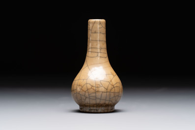 Two Chinese monochrome vases and a water pot on wooden stand, 19/20th C.
