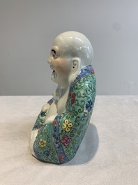 Four Chinese famille rose Milefo Buddhas, Wan Tongshun 萬同順 mark, 20th C.
