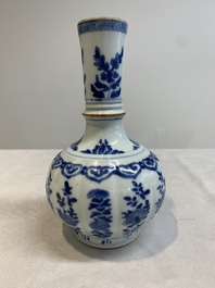 A pair of Chinese blue and white hookah bases with floral design, Kangxi