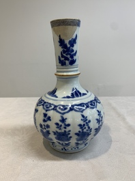 A pair of Chinese blue and white hookah bases with floral design, Kangxi