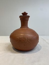 A pair of Yixing-style 'phoenix' bottle vases and covers, possibly England, 18th C.