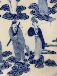 A pair of Chinese blue and white 'Eight Immortals' plates, Kangxi mark, 19th C.