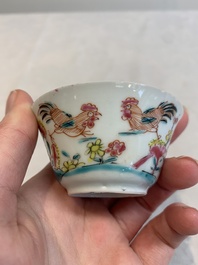 12 Chinese famille rose 'rooster' cups, Yongzheng/Qianlong