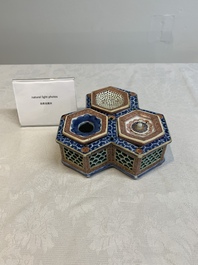 A rare Chinese famille rose reticulated hexagonal inkwell, Qianlong