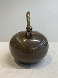 Three Chinese Thai market polished Yixing stoneware teapots with brass mounts, 19th C.