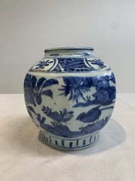 A pair of Chinese blue and white 'birds among blossoming branches' jars, Wanli