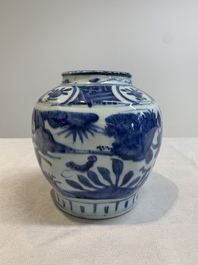A pair of Chinese blue and white 'birds among blossoming branches' jars, Wanli