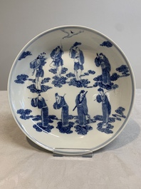 A pair of Chinese blue and white 'Eight Immortals' plates, Kangxi mark, 19th C.