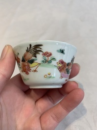 12 Chinese famille rose 'rooster' cups, Yongzheng/Qianlong