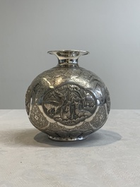 A fine silver vase with birds for the Turkish market, Egypt, dated 1936