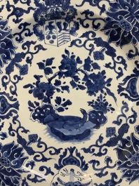 A Chinese blue and white armorial dish with the arms of Pelgrom for the Dutch market, Kangxi