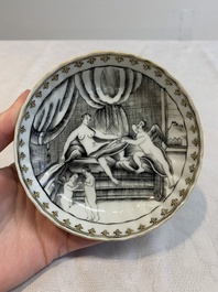 A rare Chinese gilt-decorated grisaille 'Danae and Cupid' 10-piece service, Qianlong