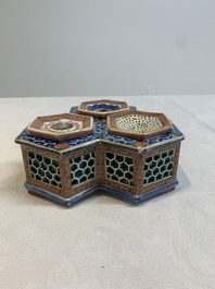A rare Chinese famille rose reticulated hexagonal inkwell, Qianlong
