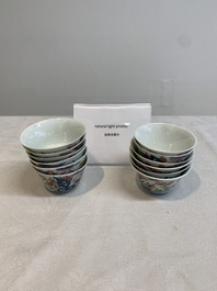 12 Chinese famille rose 'rooster' cups, Yongzheng/Qianlong