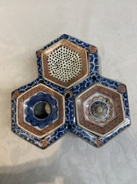 A rare Chinese famille rose reticulated hexagonal inkwell, Qianlong
