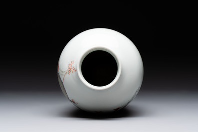 A Chinese famille rose 'deities' vase, Qianlong mark, 19/20th C.