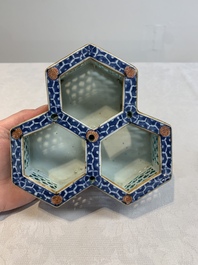 A rare Chinese famille rose reticulated hexagonal inkwell, Qianlong