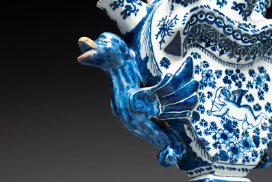 A blue and white Dutch Delft heart-shaped tulip vase, early 18th C.