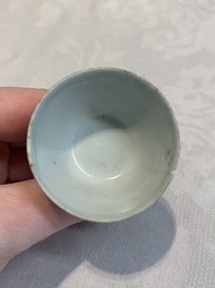 Six Chinese blue and white 'Hatcher cargo' stem cups with dragons, Transitional period