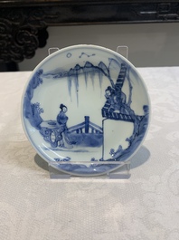 Three pairs of Chinese blue and white, famille rose and wucai saucers and plates, Tianqi and later