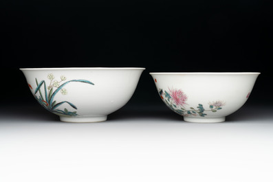 Three Chinese famille rose bowls with floral design, Qianlong, Guangxu and Jiangxi Ciye mark, 19/20th C.