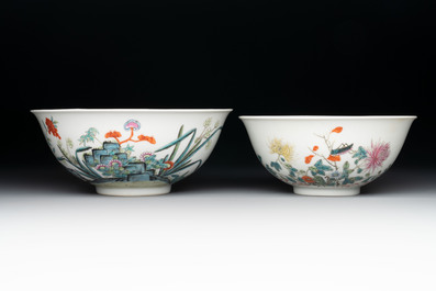 Three Chinese famille rose bowls with floral design, Qianlong, Guangxu and Jiangxi Ciye mark, 19/20th C.