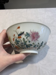 Three Chinese famille rose bowls with floral design, Qianlong, Guangxu and Jiangxi Ciye mark, 19/20th C.