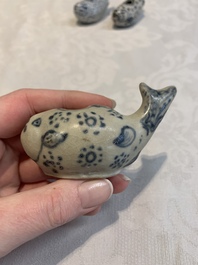 Three Annamese or Vietnamese blue and white fish-form water droppers, 15/16th C.