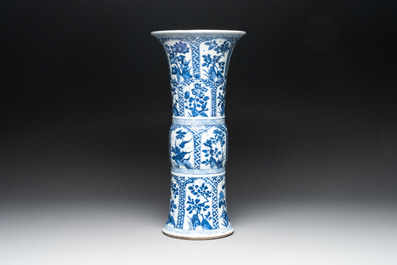 A Chinese blue and white 'gu' vase with floral design, Kangxi