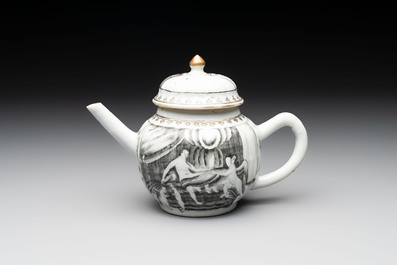 A rare Chinese gilt-decorated grisaille 'Danae and Cupid' 10-piece service, Qianlong