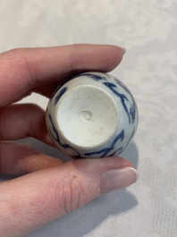 Six Chinese blue and white 'Hatcher cargo' stem cups with dragons, Transitional period