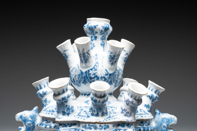 A rare and important blue and white Dutch Delft two-part tulip vase, late 17th C.