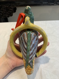 A polychrome Dutch Delft parrot, 19th C.
