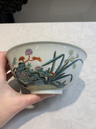 Three Chinese famille rose bowls with floral design, Qianlong, Guangxu and Jiangxi Ciye mark, 19/20th C.