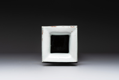 A Chinese iron-red and white 'Buddhist lion' square vase, Chenghua mark, 19/20th C.