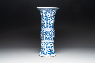 A Chinese blue and white 'gu' vase with floral design, Kangxi