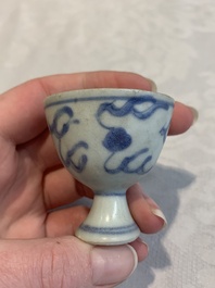 Six Chinese blue and white 'Hatcher cargo' stem cups with dragons, Transitional period