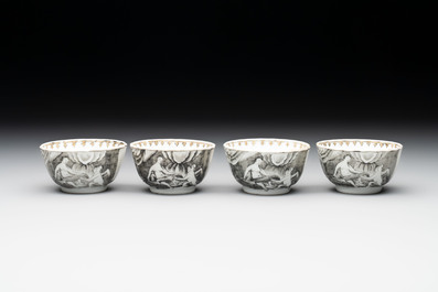 A rare Chinese gilt-decorated grisaille 'Danae and Cupid' 10-piece service, Qianlong