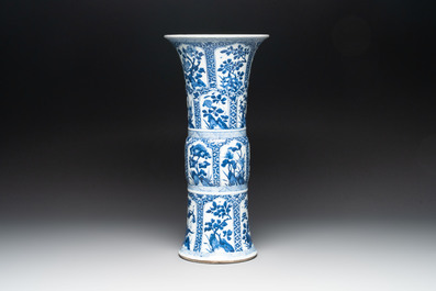 A Chinese blue and white 'gu' vase with floral design, Kangxi