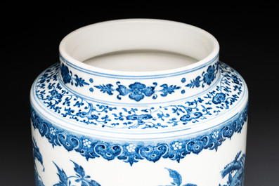 A large Chinese blue and white 'sanduo' albarello-shaped vase, Qianlong