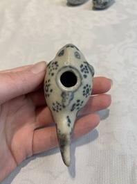 Three Annamese or Vietnamese blue and white fish-form water droppers, 15/16th C.