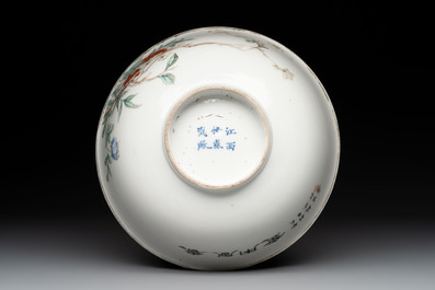 Three Chinese famille rose bowls with floral design, Qianlong, Guangxu and Jiangxi Ciye mark, 19/20th C.