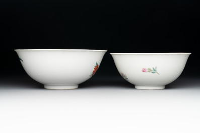 Three Chinese famille rose bowls with floral design, Qianlong, Guangxu and Jiangxi Ciye mark, 19/20th C.