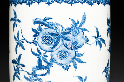 A large Chinese blue and white 'sanduo' albarello-shaped vase, Qianlong