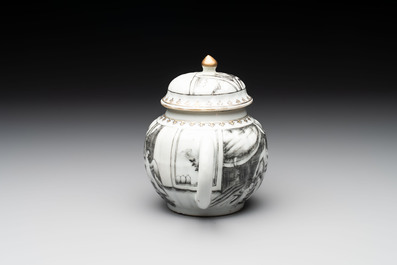 A rare Chinese gilt-decorated grisaille 'Danae and Cupid' 10-piece service, Qianlong